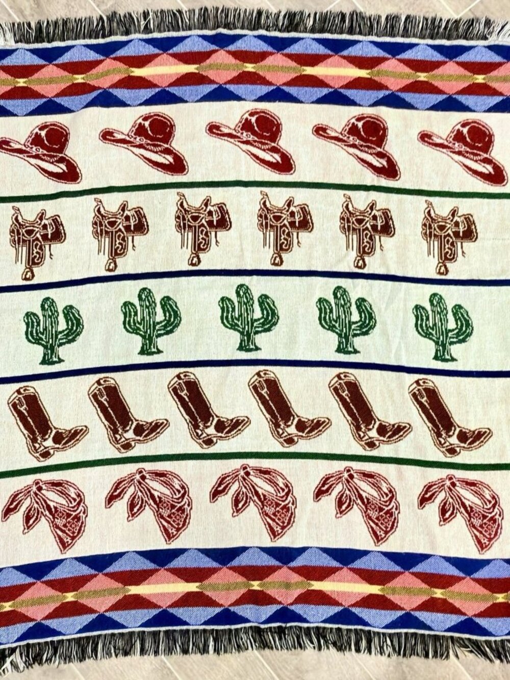 Biederlack VTG Southwestern Cowboy, Cactus Aztec Reversible Fringe Throw